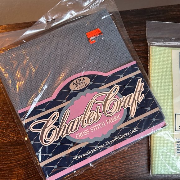 Charles Craft Flamingo Mills Cross Stitch Fabric Lot Three Aida Pine Mist Blue - Picture 2 of 7